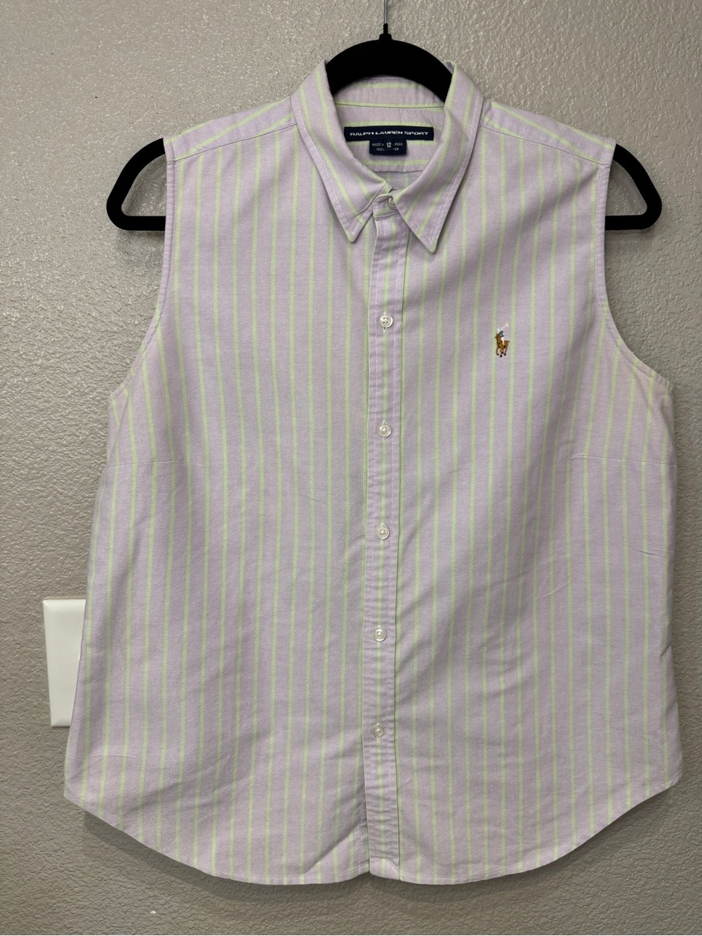 Vintage Ralph Lauren Sport Women’s 12 Sleeveless Oxford Shirt Lavender Green